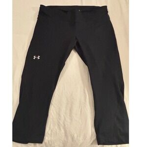 Under Armour HeatGear Compression Leggings Womens Black Crop Pockets ~ XL